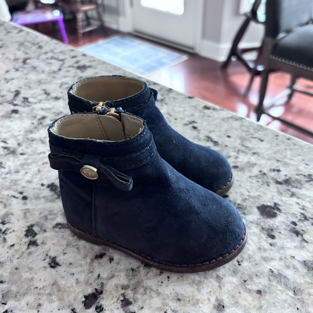 $89 Janie and Jack navy blue suede girl booties boot size 4 toddler shoes